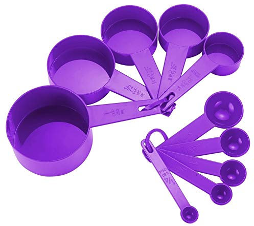 10pcs 6 Couleurs Coupes De Mesure Et Une Cuillère Mesurette Poignée En Silicone Cuisine Outil De Mesure (Color : PURPLE)