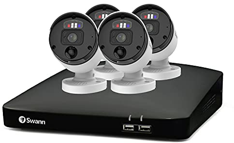 Swann Professional NVR Security System with 2TB HDD, 4K UHD, 4 Camera 8 Channel, Wired Surveillance CCTV, Outdoor Indoor, PoE, Colour Night Vision, Heat Motion Sensing, Smart Video Analytics, 889904