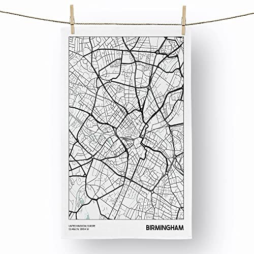 Big Box Art Map Birmingham UK - 100% Cotton (72 x 44 cm) Kitchen Tea Towel, Dish Cloth for Drying, Cleaning and Washing - Absorbent and Quick Drying