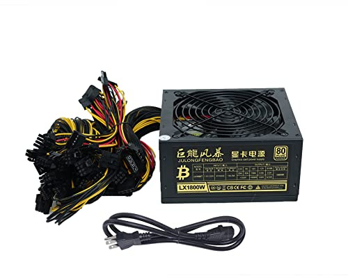 Mining Maschinen Netzteil 1800W, Deluisho Netzteil PC Unterstützt 8 GPU-Karten-Netzteil (110V-220V), Geeignet Für BTC ETH ETC ZEC ZCASH DGB XMR-Mining-Maschine (mit Netzkabel)