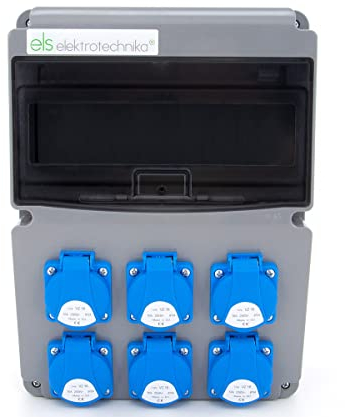 ELS Elektrotechnika Distributore di corrente da parete, 6 x 230 V, Schuko. Distributore di corrente per interni ed esterni, officine e fabbriche, armadietto di controllo da assemblare con dispositivi
