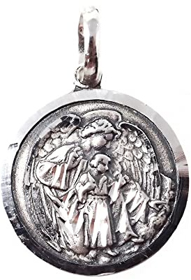 Ángel de la Guarda medalla plata Ley 925m maciza 19 mm. colgante bisel tallado
