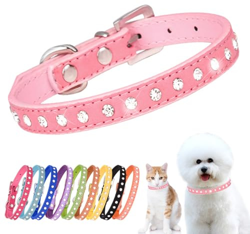Kleine Hunde Hundehalsband Leuchtend, Halsband Hund Klein Mit Kristalldiamanten Glitzernd Kristall Halsung Hund Diamant Bling Welpenhalsband Welpe HundehalsbäNder,Rosa XXS
