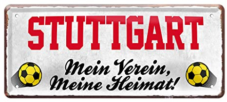 Stuttgart Fan Blechschild - Retro Fußball Schild - Deko Fanartikel für Wohnzimmer Kinderzimmer Werkstatt - schöne Geschenkidee für große und kleine Stuttgarter Fussball Fans - 28x12cm
