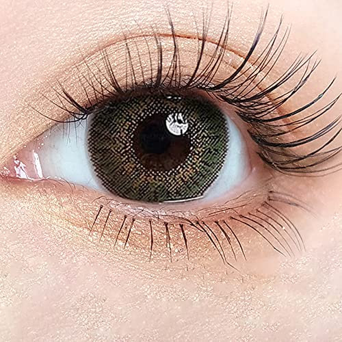 Komfort-Kontaktlinsen Sehr stark deckende und naturfarbene Kontaktlinsen: Blau, Grau, Grün, Braun, Türkis mit Behälter – 1 Paar (2 Stück) – DIA 14,50 (Green)