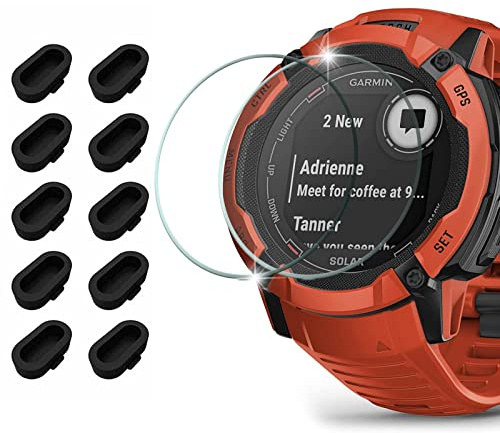 Miimall [2+10 Pack] for Garmin Instinct 2X Screen Protector + Silicone Anti-Dust Plugs, Anti-Scratch Anti-Bubble Anti-Fingerprint HD Tempered Glass Protective Film for Garmin Instinct 2X Solar