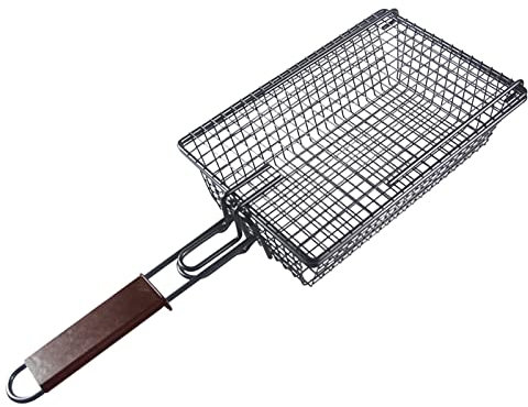 Tumotsit BBQ-Grillkorb, zusammenklappbarer tragbarer Edelstahl-BBQ-Fischgrillhalter, Barbecue-Grillkorb mit rutschfestem Griff, BBQ-Grillkorb, Grillzubehör für Fisch, Gemüse, Garnelen, Brathähnchen
