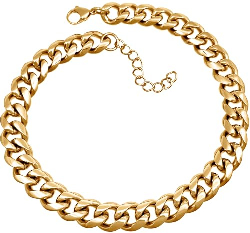 RUGGED steel - Damen Kette aus massivem Edelstahl 13 mm breit - stylische kurze Frauen XXL Statement Gliederkette 35 40 45 + 5 cm - Silber Gold Roségold wasserfest & hypoallergen - inkl. Schmuck-Box