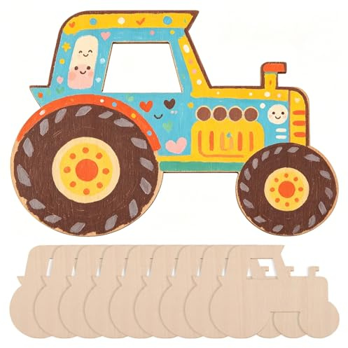 COHEALI 20 Stück Traktor Holz Anhänger zum Bemalen | Unlackierte Holzscheiben für Kinderhandwerk und kreative Dekoration, 8x6x0.3cm