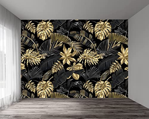 Papier Peint Panoramique Feuille De Bananier Noire Et Dorée Papier Peint Intissé 3D Tapisserie Poster Decoration Murale Chambre Salon