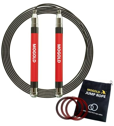MOGOLD Springseil Fitness Speed Jump Rope 3m Seilspringen Verstellbar Kugellager, Länge verstellbar, Silikon-Griff, Springseil mit 4 Geschwindigkeits-Seilen für Crossfit