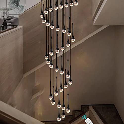 ZenithBeam 150 ''/ 381 cm Lange Skala Kristall Pendelleuchten 36 Klare schwarze Kristallsäule Kronleuchter Foyer Eingang hängelampe hohe Deckenleuchte 2700-6000k