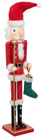 Grand Casse-Noisette Père Noël Rouge et Blanc en Bois H 60 cm - Feeric Christmas