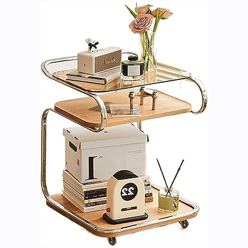 Beistelltisch mit 2 Etagen, rollbarer Beistelltisch mit Rollen, mobiler Sofa-Beistelltisch/Beistelltisch/Nachttisch/Barwagen für Wohnzimmer, Schlafzimmer, Badezimmer, Küche, Terrasse, Kaffee
