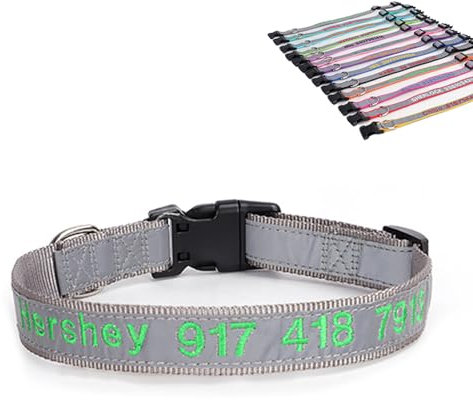 SEVSO Reflektierendes Hundehalsband, personalisierbar, personalisierbar, mit Haustiername und Telefonnummer, kann mit einem Zugseil verwendet werden (grau)