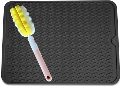 Trean star Abtropfmatte silikon， Entwässerungspad， 50 cm ，abtropfmatte geschirr，silikon abtropfmatte， hitzebeständig antibakteriell rutschfest Wasserbecherpad Tropfunterlage (Schwarz)
