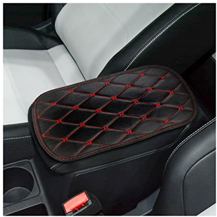 Adunsiaoto Auto Armlehnenkissen Leather, Auto-Armlehnenkissen aus Leder, Auto PU Leder Armlehnen Mittelarmlehne Pad, Auto Sitz Abdeckung Armlehnenkissen(Schwarz/Rot)