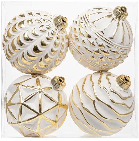 4er-Set 12cm Dekorative Weihnachtskugel Rustikale Weihnachtskugel-Ornamente im Vintage-Stil Weihnachtsdeko Weihnachtsbaum Dekoration Set für Weihnachtsbaum, Weihnachtshochzeitsfeier