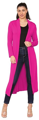Brezza Maxi Plus Size Long Cardigans for Women UK Collared Tops Long Full Sleeve Floaty Women's Cardigans Coatigans Size Double Extra Large Color Fuchsia