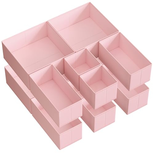 SONGMICS Divisore per Cassetti, Organizzatore per Armadio, Set di 12, Scatole di Stoccaggio Pieghevoli in TNT, per Calze, Biancherie, Reggiseni, Cravatte, Sciarpe, Rosa Pastello RDZ006R01