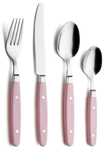 Exzact Couverts 24 pièces en INOX - avec poignées Artisanales à Rivets/Couverts de Style rétro - 6 x fourchettes, 6 x Couteaux, 6 x cuillères de Table, 6 x cuillères à thé