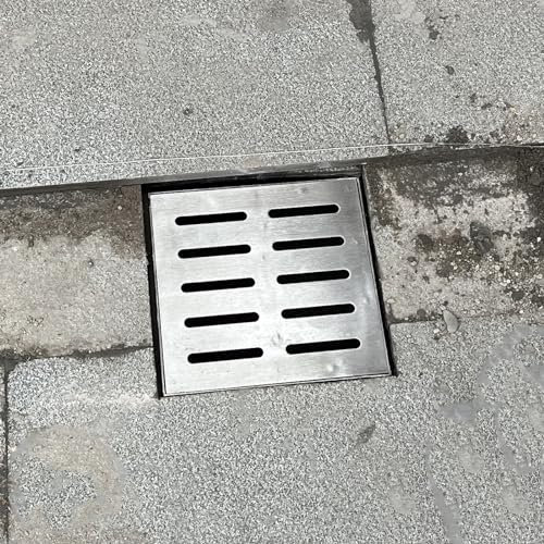 Griglia di Scarico Lunga da 4 6 8 10 12 14 16 Pollici, Griglia per Fognatura Rimovibile per Pavimento in Cemento, Griglia per Canale Quadrato per Esterni con Telaio in Acciaio Inossidabile, Coperture