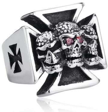 Caiduoduo Vintage Statement Schmuck Herren Ring Edelstahl Ring mit Diamant Totenkopf