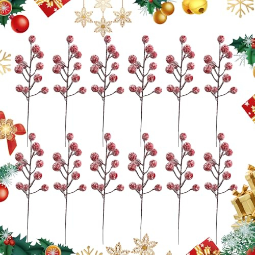 12 Pezzi Decorazioni Natalizie a Forma di Bacca di Bacche Ramoscello di Bacche Rosse Natalizie con Punta di Neve Decorazione per Ghirlande Albero di Natale Artigianato Matrimoni Vacanze Invernali