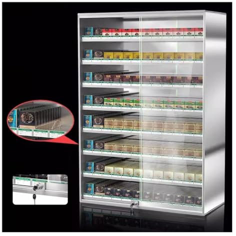 Cigarettes Display Rack, Wall Mounted Cigarette Dispaly Case Tempered Glass Sliding Door Aluminium Alloy Cigarettes Organizer Holder with Safety Lock for Retail Store(80.5x17.3x60cm)