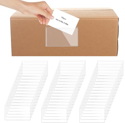 50 Stück Etikettenhalter Selbstklebend Visitenkartentaschen 10×6 cm Visitenkartenhüllen Selbstklebend Durchsichtige Aktenschränke Etikettenträger für Bibliotheken Geschäften Lagerregalen