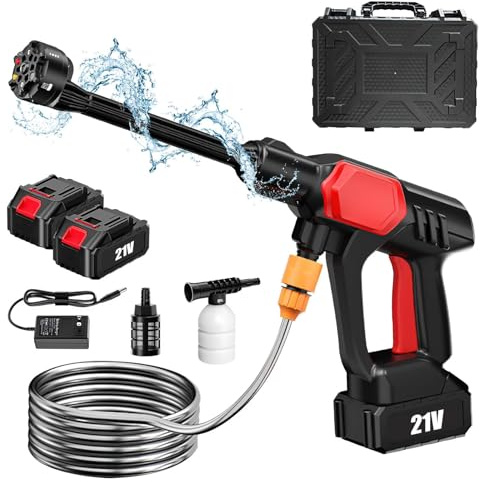 21V 100Bar Nettoyeur Haute Pression sans Fil, 10L/Min 600W Hidrolavadora Portatil, Nettoyeur Haute Pression Portable sans Fil avec Batterie, Nettoyeur Haute Pression (2 Batteries + 1 Chargeur)
