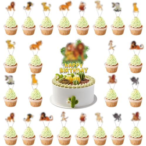 25 Stück Tortendeko Geburtstag Kinder, Löwenkönig Kuchen Toppers, Löwenkönig Cupcake Deko, Löwenkönig Themen Party Deko, Cake Topper Set, Tortendekoration Kinder für Jungen, Mädchen