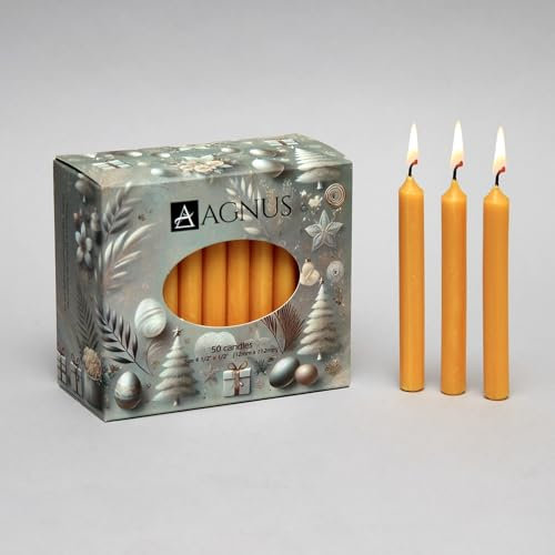 50 Honey Christingle Candles 4.5 Honey Colour - Christmas Tree Baumkerzen Christingle Chime Pyramid – Smokeless, Dripless, – Household, Dinner, Kosher, Unscented, Clean,