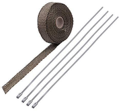 Bande Thermique Echappement,Pare Chaleur Echappeme Ruban Isolant modifié de Moto Nouveau 2.5cm de 5 m de 5 m d'échappement d'en-tête d'échappement d'échappement de Tuyau d'échappement + 4 Ties(E)