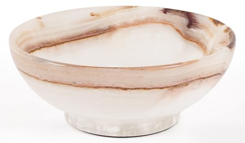 Frutero de mármol para encimera de cocina, soporte decorativo para frutas | Cuenco grande con pedestal, ónix crema, piedra hecha a mano, base de fieltro, veteado de mármol, centro de mesa de comedor