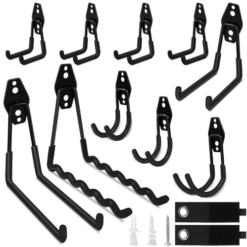 Enenes 12 Pack Heavy-Duty Garage Hooks, Garage Storage Utility Hooks Set, Anti-Slip Hook for Bikes, Ladders, Garden Tools, Ropes, Cables and More(Black)