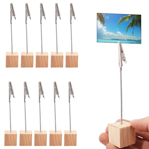 10 Stück Fotohalter mit Klammern,Kartenhalter Tisch,Holz Fotoständer,Tischkartenhalter,Postkartenhalter,Bilderhalter zum Hinstellen,Foto Halter,Fotohalter Tisch,Kartenhalter Holz für Hausdekoration