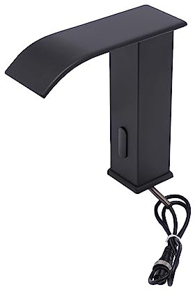 Rubinetto per bagno con sensore a infrarossi, rubinetto automatico da bagno, senza contatto, miscelatore per lavabo a induzione, rubinetto con sensore, altezza erogatore 145 mm (nero)