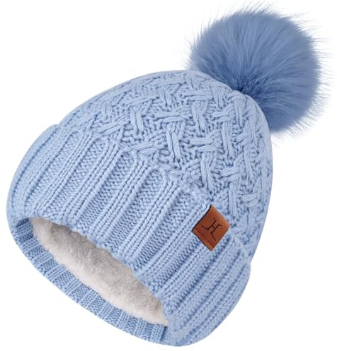Bequemer Laden Gorro Térmico de Invierno para Mujer - Cable Grueso, Fleece Cómodo con Pompon, Regalo Ideal para Mujer