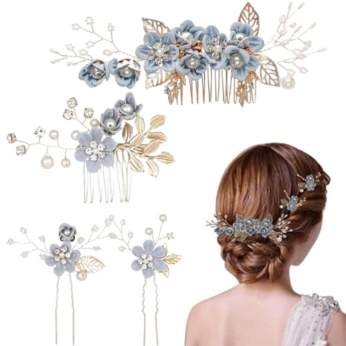 AYNKH Barrette de mariage élégante avec fleurs faites à la main accessoires pour cheveux de mariée accessoires pour la tête pour filles, femmes, demoiselles d'honneur, fêtes, anniversaires, mariages