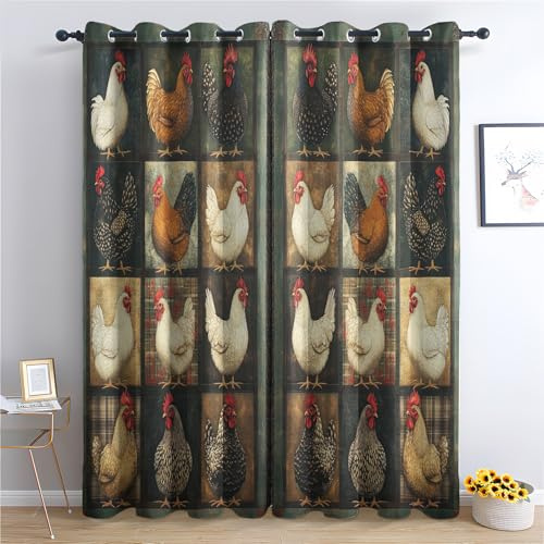 Luxfieo Huhn Vorhänge Bauernhaus Tiere Hühnermotiv Vorhang Blickdicht Gardinen 160 cm Hoch Verdunklungsvorhänge mit Ösen Thermovorhang für Wohnzimmer Schlafzimmer Kinderzimmer Fenster Deko 2er Set