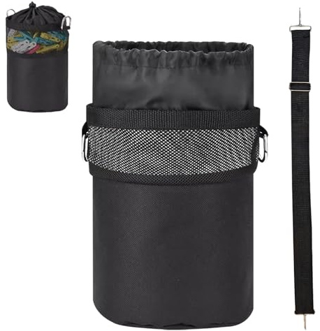 GANILITY Peg Bag for Washing Line with Hanger, Black Clothes Peg Bag with Closing Cord and Shoulder Strap Washing Line with Hanger for Laundry Clothes Pegs, Indoor Outdoor Pegs Organizer Storage