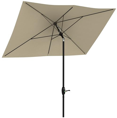 Outsunny Parasol de jardin Parasol droit rectangulaire inclinable 2 x 3 m avec manivelle toile polyester imperméabilisée haute densité 180 g/m² crème