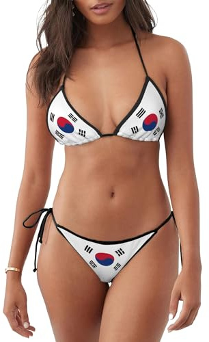 Den sydkoreanska flaggan bikiniset Trikini triangel baddräkter justerbar baddräkt för strand semester spa, Bikini 1419, M