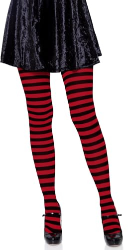 Leg Avenue 7100 - Blickdichte Ringel-Strümpfhose Kostüm Damen Karneval, Einheitsgröße, schwarz/rot