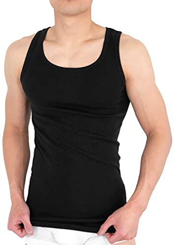 Undertröja för män (4-pack) andas genom 100 % bomull – herrlinne med finribbad (slät) i vitt, svart och grå (S-XXXL), svart, M