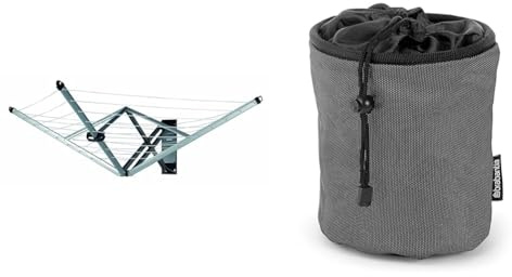 Brabantia WallFix Tendedero Plegable con Funda de Protección, Metal, Gris, 0 cm + 105760 Bolsa para Pinzas, Negro, 0 cm
