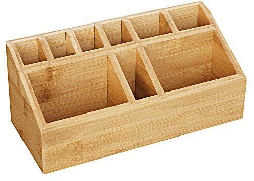 Decopatent Schreibtischorganizer/Stiftehalter aus Bambus Holz - 9 Fächer Büro Organizer mit Stiftehalter