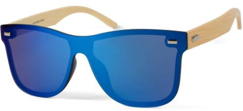 styleBREAKER Unisex Nerd Sonnenbrille Bambus Bügel | Rahmenloses Retro-Design, Polycarbonat-Monoscheibe, UV 400 Schutz (Kat. 3). Inklusive Putztuch und Etui.