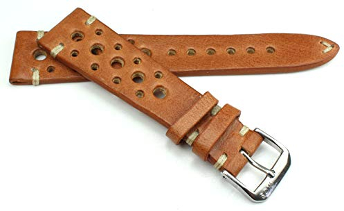 RIOS1931 Rallye Vintage Rindsleder Uhrenarmband handgemacht in Deutschland Robust 20mm hell braun